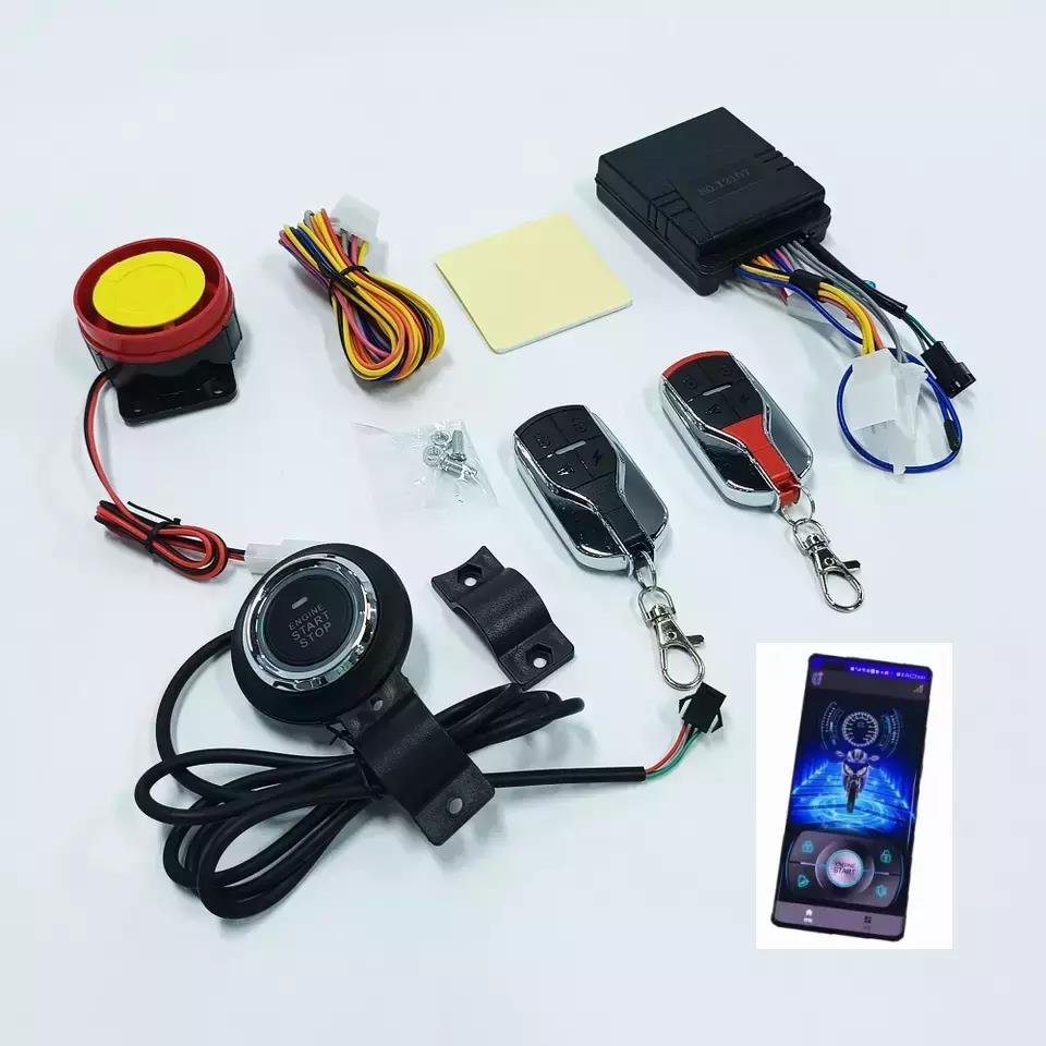 Universal motorcycle alarm PKE one click push button remote engine start smart phone APP BT control motorcycle alarm system