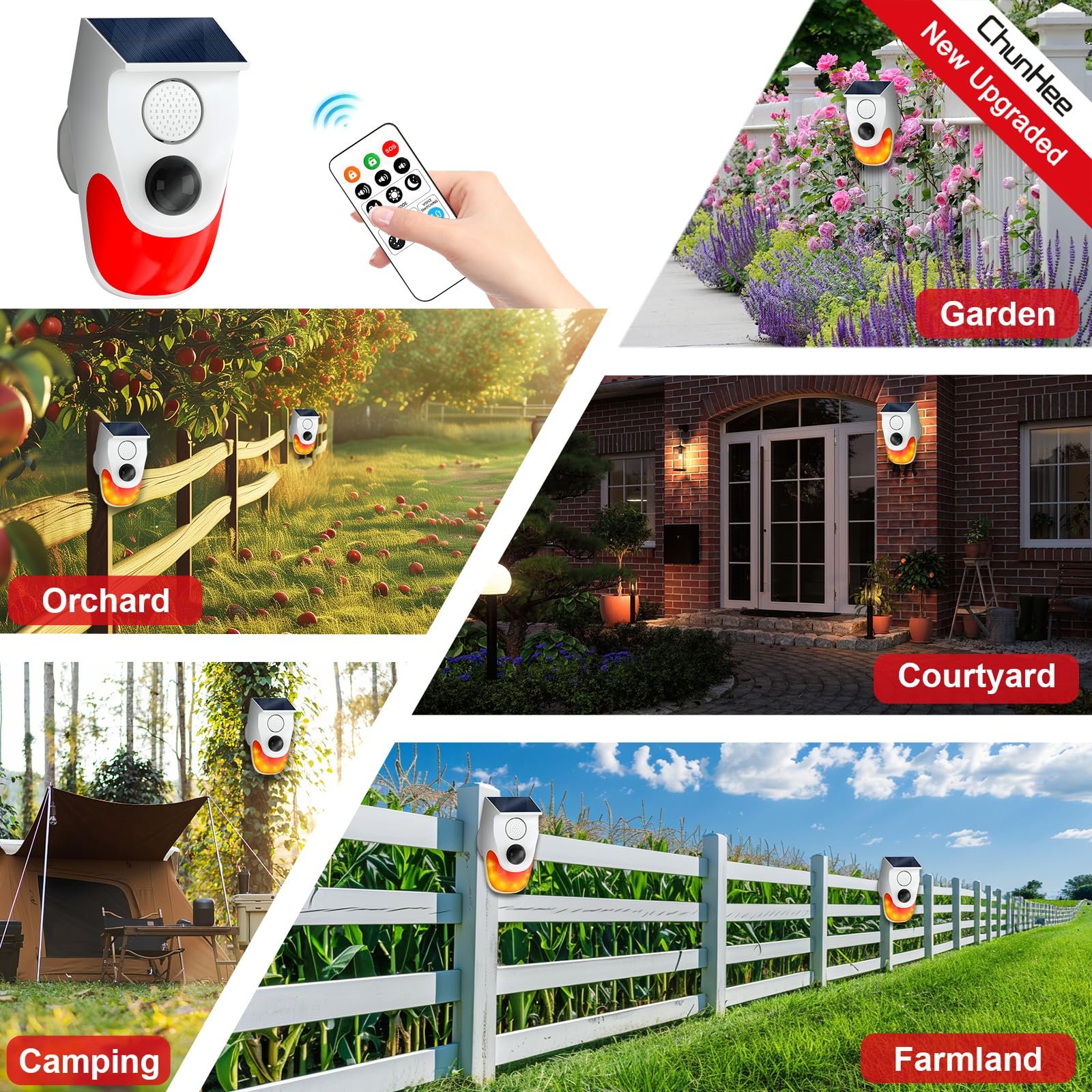 Daytech Outdoor 120db Solar Strobe Light 8 Voice Functions WiFi-Powered Wireless Infrared Motion Sensor Detector Alarm System