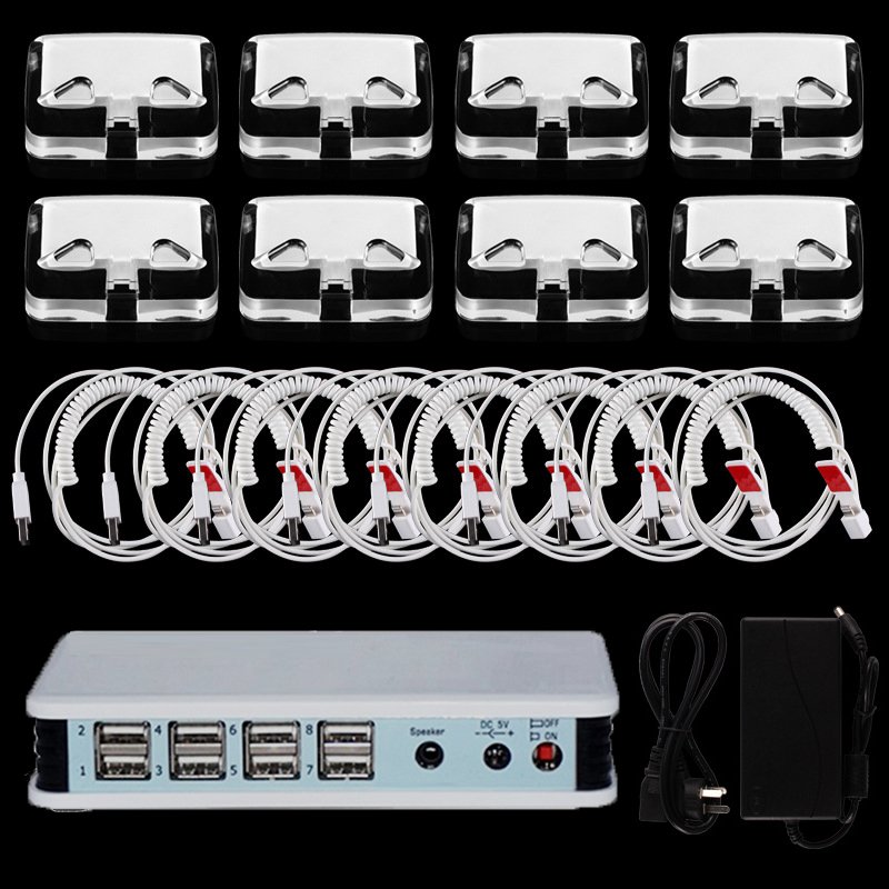 Multi-Port Anti-Theft Security Device Mobile Phone Charging Alarm Systems with Acrylic Smartphone Display Stand Cell Phones