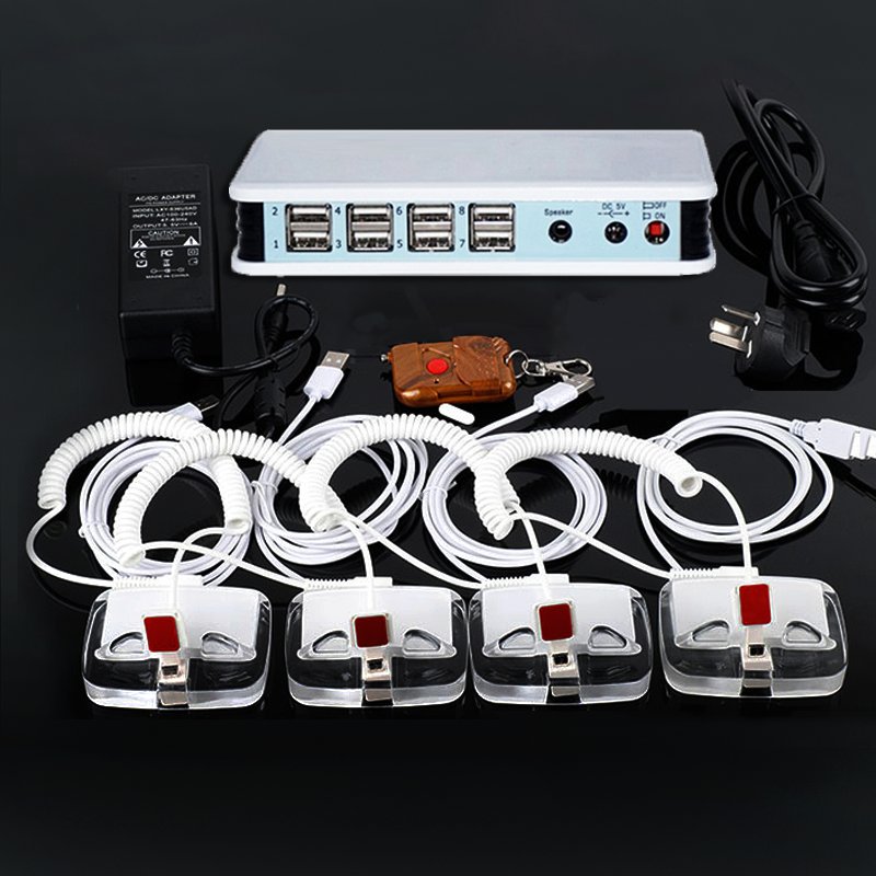 Multi-Port Anti-Theft Security Device Mobile Phone Charging Alarm Systems with Acrylic Smartphone Display Stand Cell Phones
