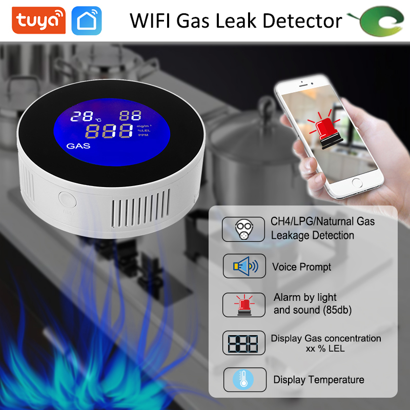 Safety Alarm System Homekit Gas Leak Smart Sensor Smartlife House Kitchen Factory Wifi Gas Detector Multi Natural Gas Detector