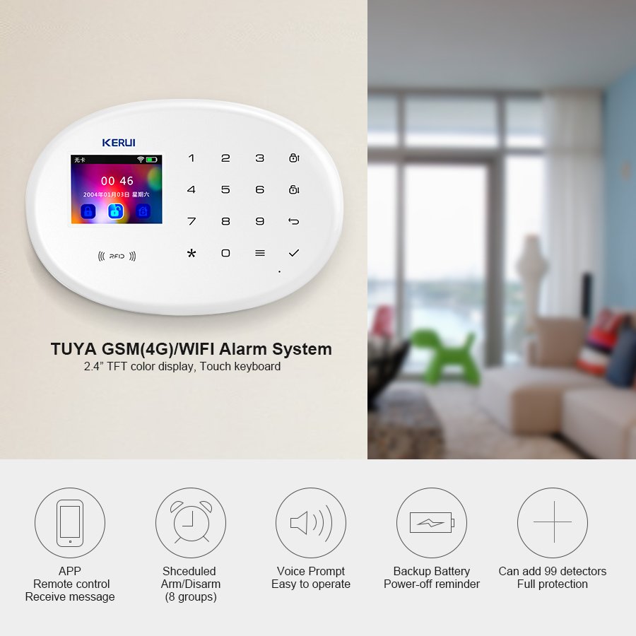 KERUI W202 GSM WIFI Tuya Smart Alarm System Home Security Color Screen 3MP Camera PIR Detector Door Sensor Wireless Alarm System