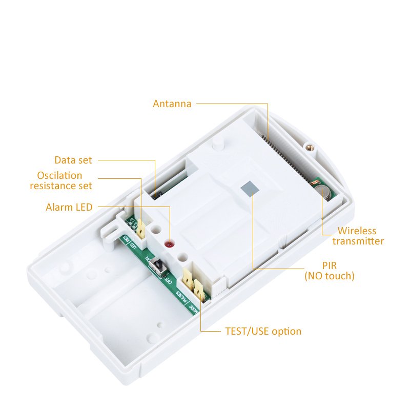 outdoor wireless wall mounted motion sensor pir sensor high low sensitivity adjustment anti-pet anti-white light anti-tamper
