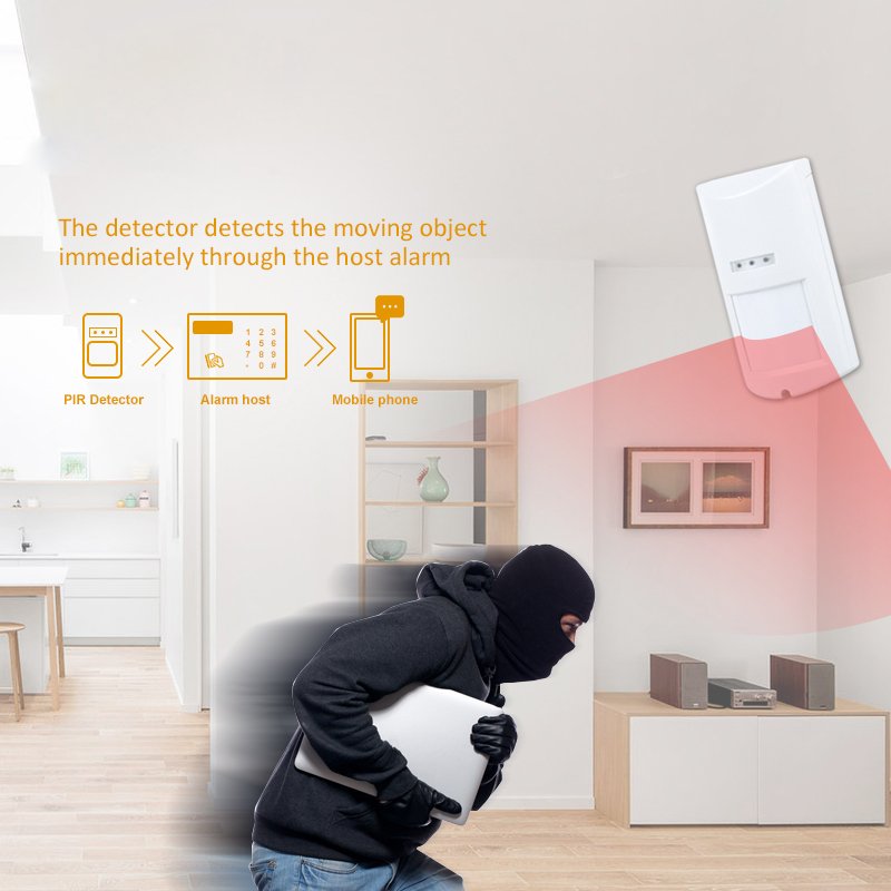 outdoor wireless wall mounted motion sensor pir sensor high low sensitivity adjustment anti-pet anti-white light anti-tamper