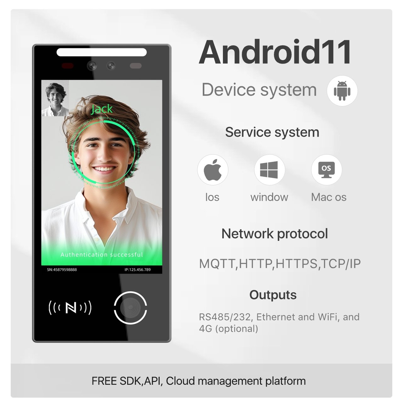 Android11 VF106 Face Recognition Access Control System Scanner IP66 Waterproof And Weatherproof Motion Detection Device