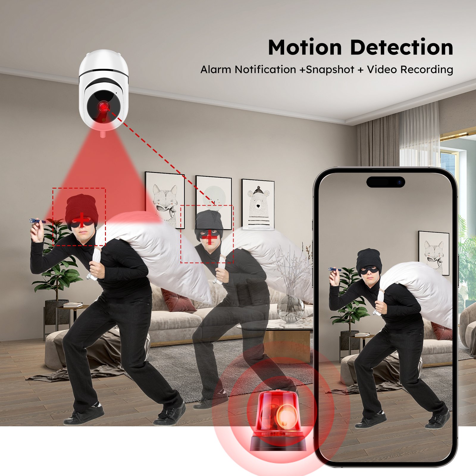 Smart Home Security Systems 3 pieces 1080P Alarm Tracking PIR motion Camera Door sensor SOS