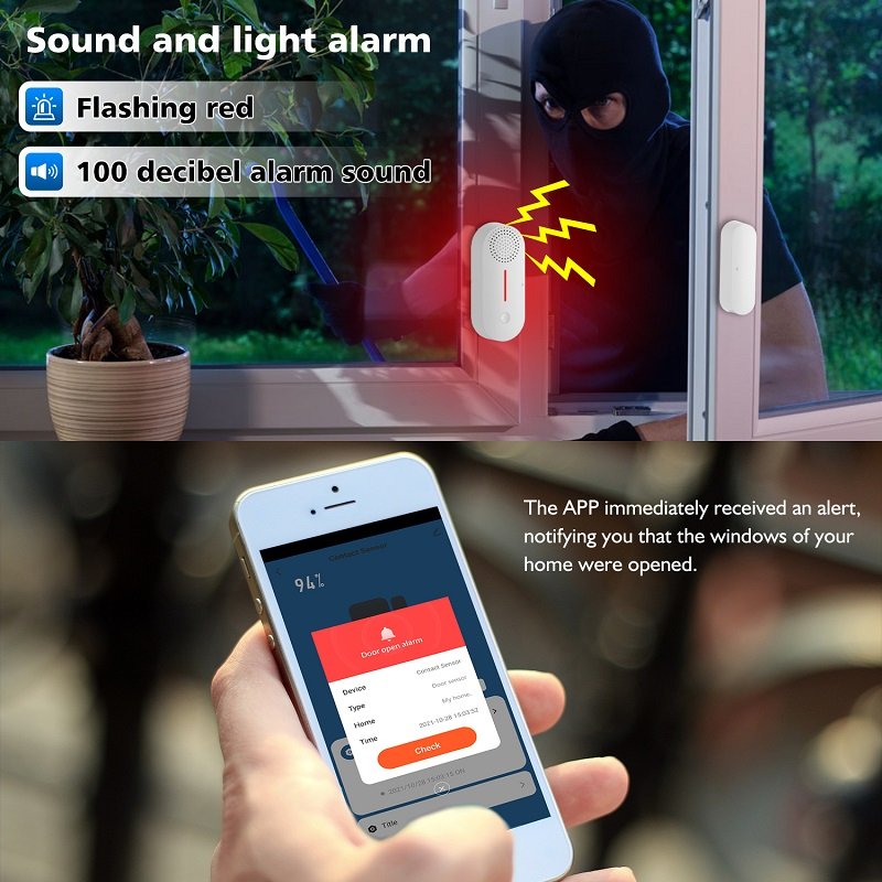 Tuya WiFi Magnetic Door Stopper Alarm Home Security Window Detector Magnet for Home Automation