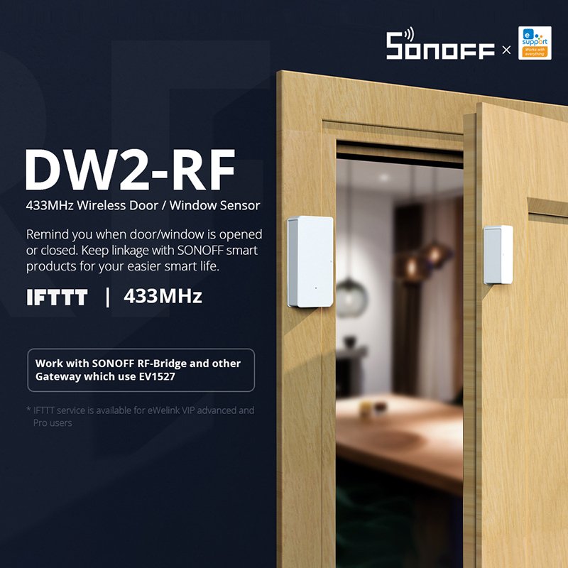 SONOFF Wireless Door Window Sensor App DW2 RF 433Mhz Notification Alerts Alarm Works With RF Bridge For Smart Home Security