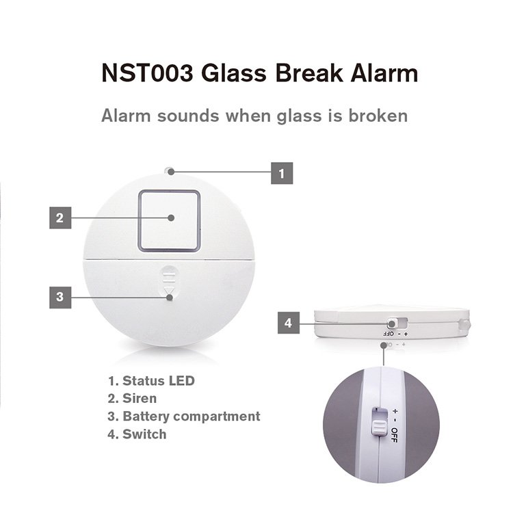 Anti Alarm Systems Glass Break Vibration Sensor Alarm Security Equipment Wireless Electronic Door Window Sensor Detector White