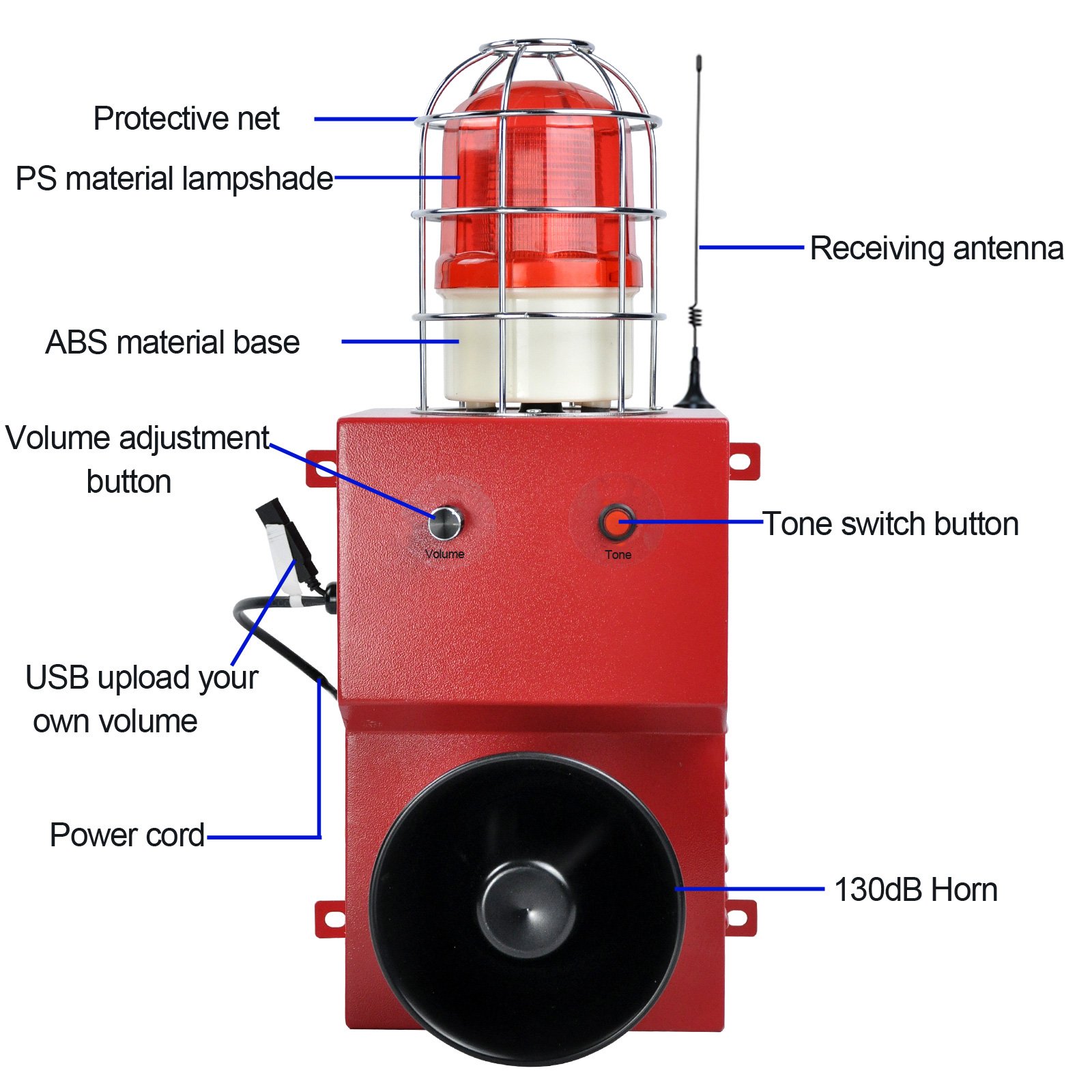 Hot sell 500m Wireless Remote Alarm Siren130dB 12 tons LED home security alarm IP65 burglar alarm siren for Noisy Environment
