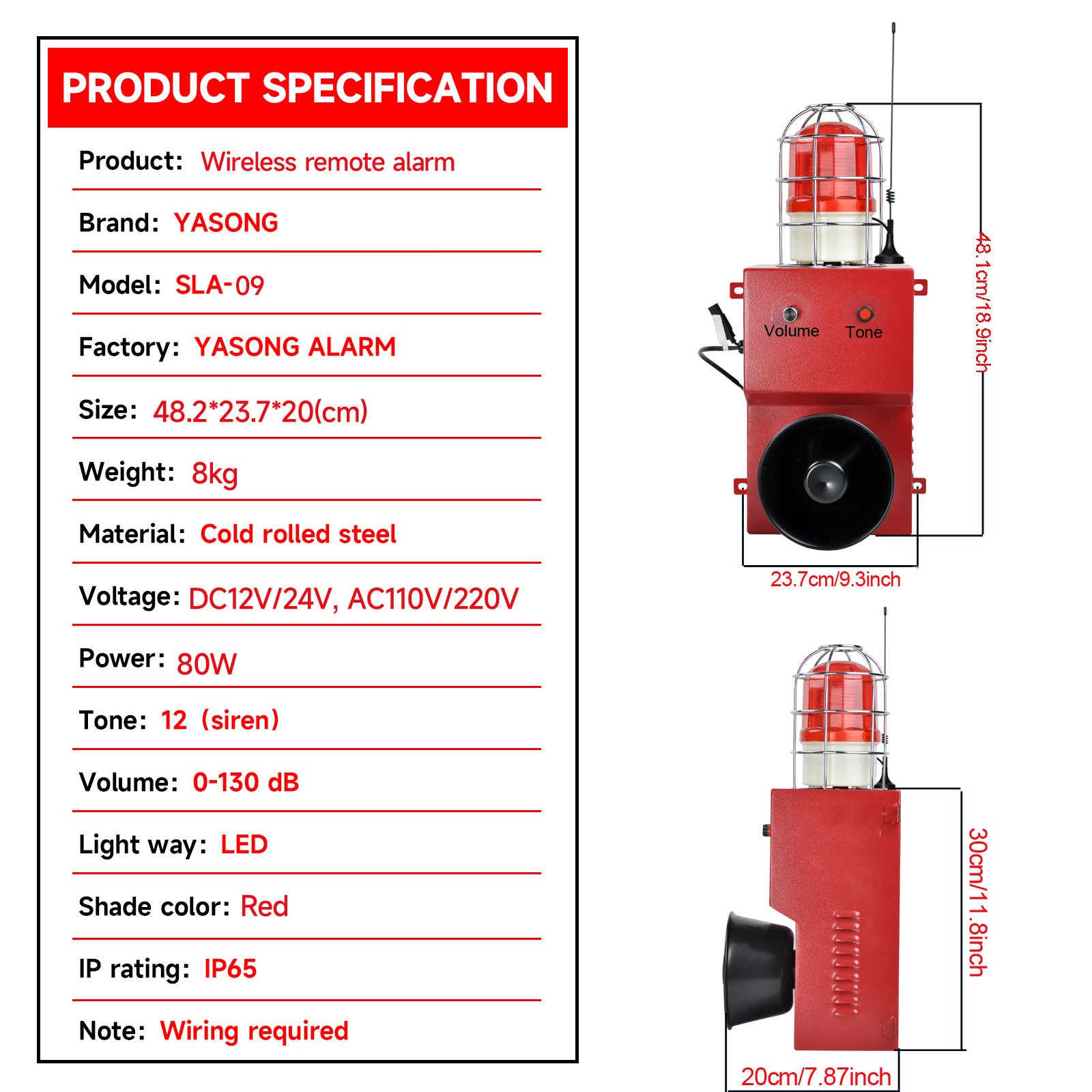 Hot sell 500m Wireless Remote Alarm Siren130dB 12 tons LED home security alarm IP65 burglar alarm siren for Noisy Environment