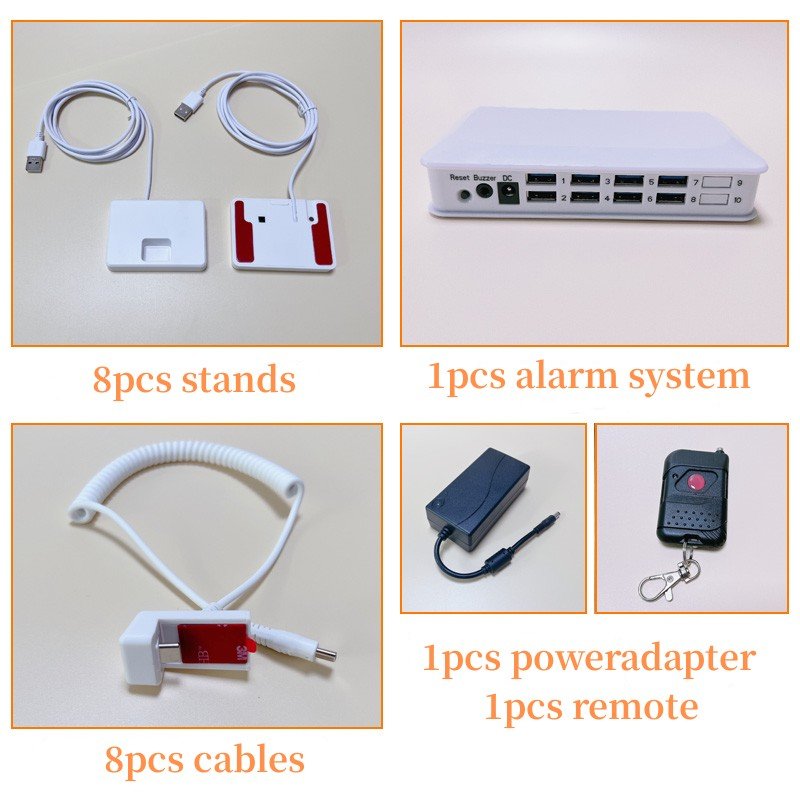 Mobile phone 8 USB ports centralized alarm system 120db retail store desktop exhibition phone security anti theft stand