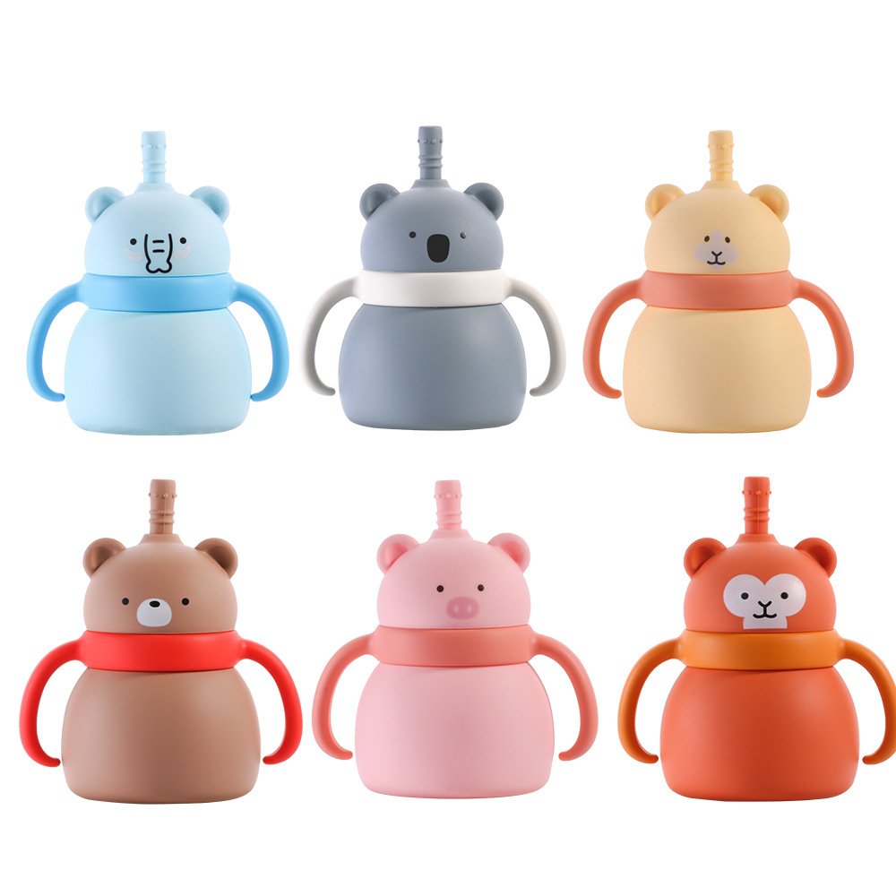 Animal Shaped Baby Training Silicone Straw Cup For Children's Autonomous Feeding And Drinking Water Handheld Straw Cup Products