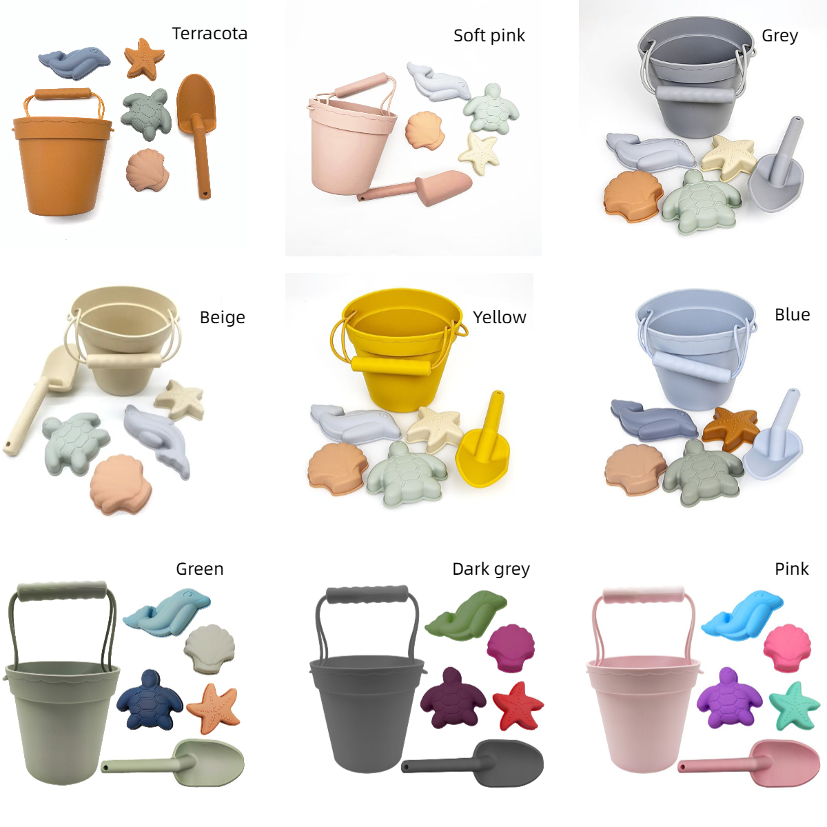 Custom Logo Silicone Beach Sand Toys For kids and baby, Silicone Beach Bucket with Bag and Shovel, Beach Accessories