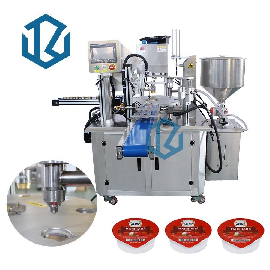 Automatic Pneumatic Multi Head Filling Machine with mixing tank and feeding hooper suitable to fill high viscosity paste food