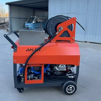 Amjet high pressure washer with 75 liter stainless steel water tank 200bar hot water high pressure sewer unblocking machine