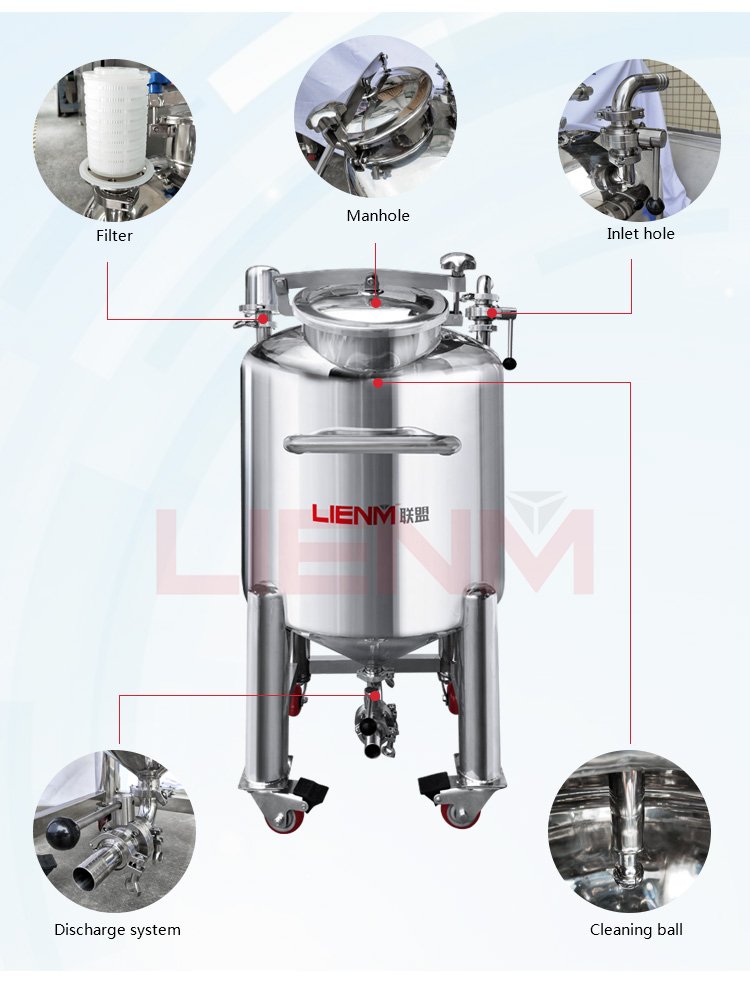 LIENM Mixing Tank Mixer Machines Double Jacketed Stirrer Stainless Steel Perfume Shampoo Mixing Storages Tank