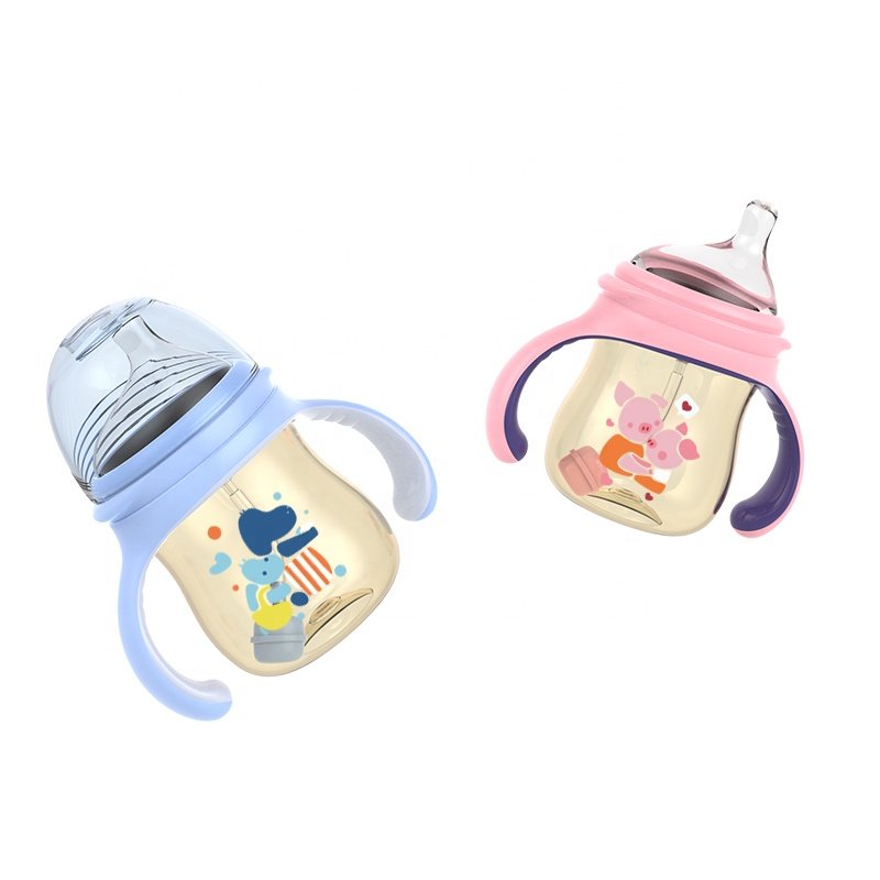 Amazon hot selling OEM Factory 6OZ 180ML baby feeding bottle set new born baby milk bottle PPSU baby bottle with straw