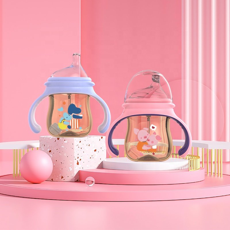 Amazon hot selling OEM Factory 6OZ 180ML baby feeding bottle set new born baby milk bottle PPSU baby bottle with straw