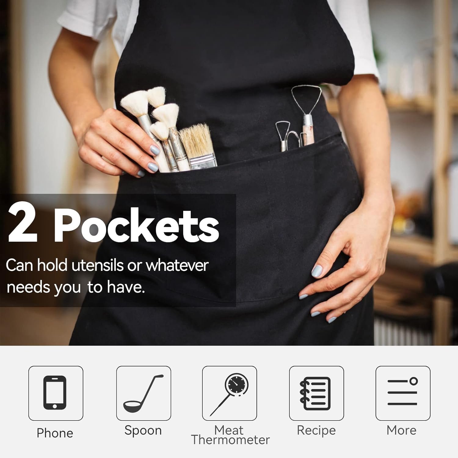 Extra Large Adjustable Black Chef Apron 2-Pocket Kitchen Cooking Aprons Men Women Water Oil Resistant Safety Clothing-1