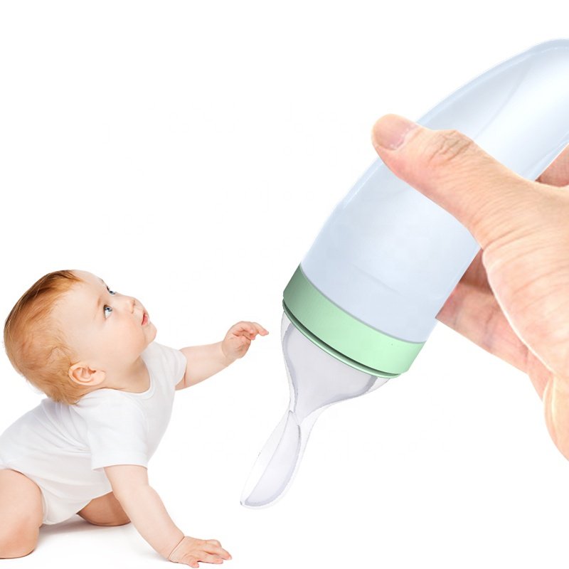 2023 Hot Sell Biberon Bebe Silicone Baby Bottle Rice Cereal With Spoon For Infant Kids Hands Free Baby Feeding Bottle