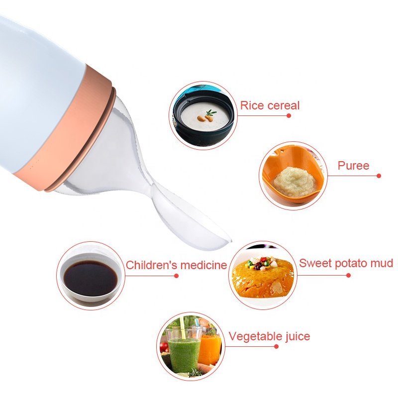2023 Hot Sell Biberon Bebe Silicone Baby Bottle Rice Cereal With Spoon For Infant Kids Hands Free Baby Feeding Bottle
