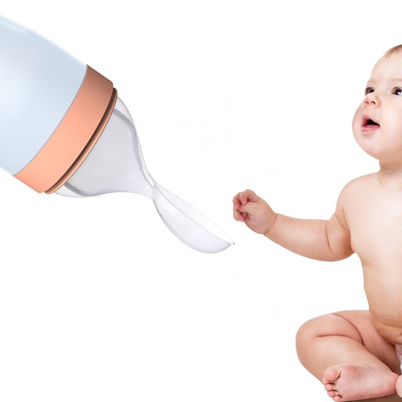 2023 Hot Sell Biberon Bebe Silicone Baby Bottle Rice Cereal With Spoon For Infant Kids Hands Free Baby Feeding Bottle