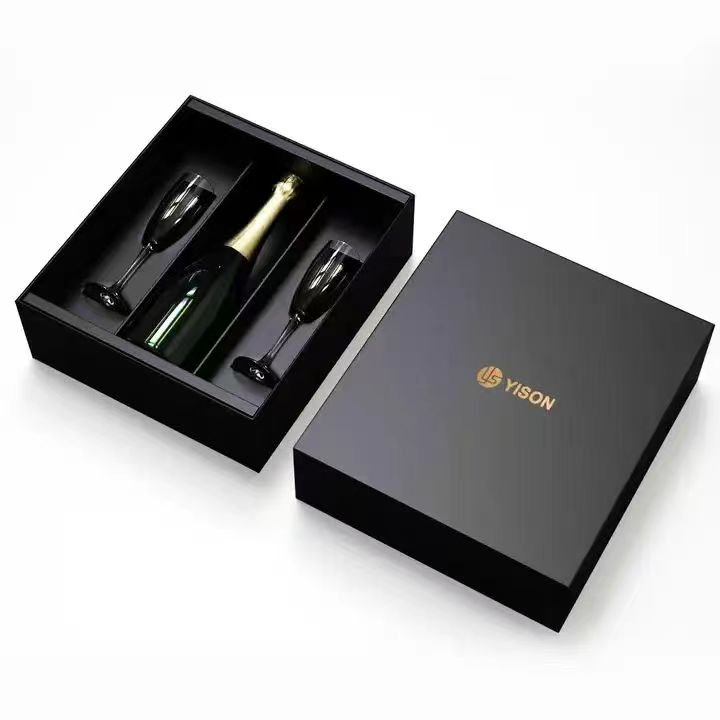Custom logo black luxury magnetic paper folding box foldable packing wine bottle packaging gift wine box