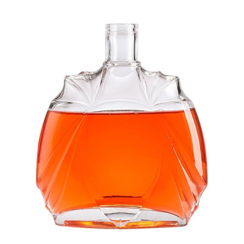 High-End Customized Large Capacity Glass Bottle Creative Embossed Transparent Glass Bottle for Brandy Whisky Vodka Rum Tequila