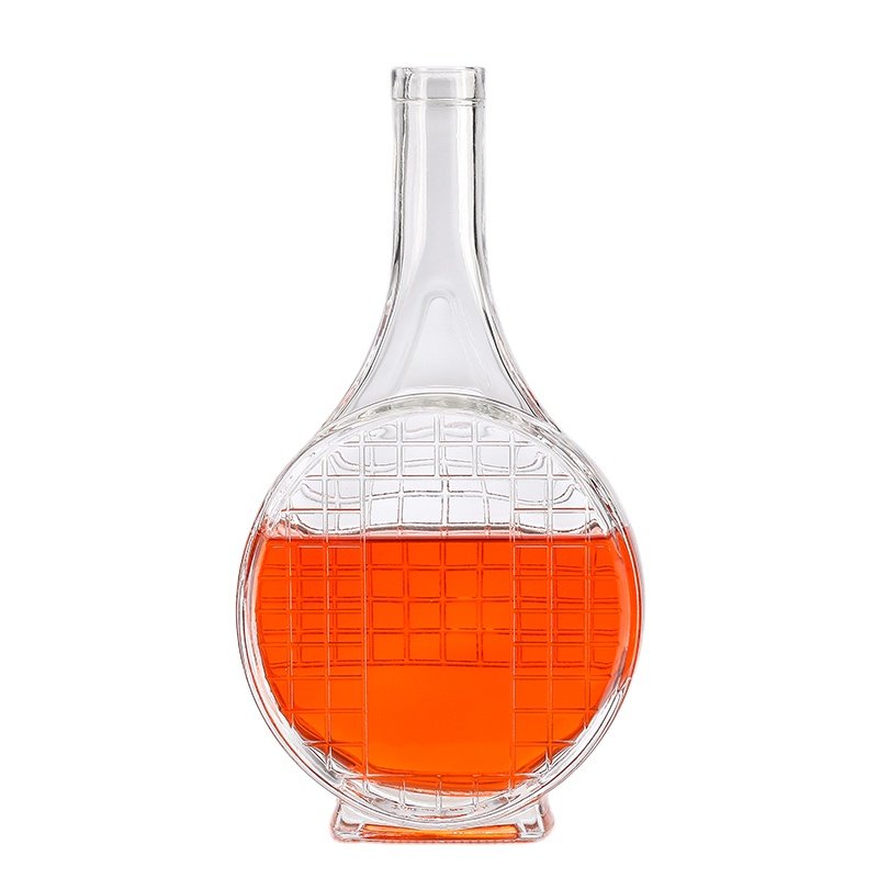 High-End Customized Large Capacity Glass Bottle Creative Embossed Transparent Glass Bottle for Brandy Whisky Vodka Rum Tequila