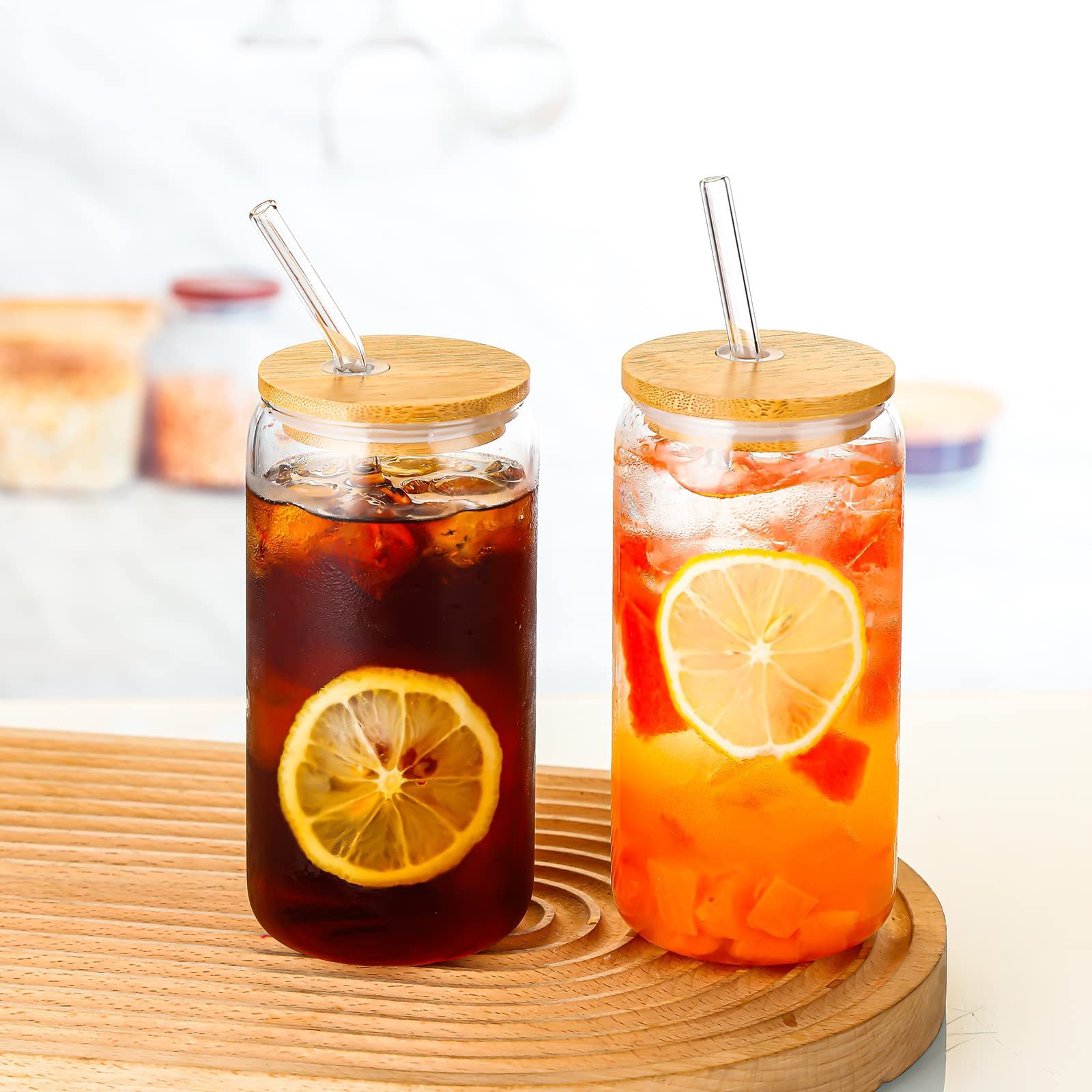 Hot 12 oz 16 oz frosted transparent coffee soda shaped beer can glass with bamboo lid sublimation can