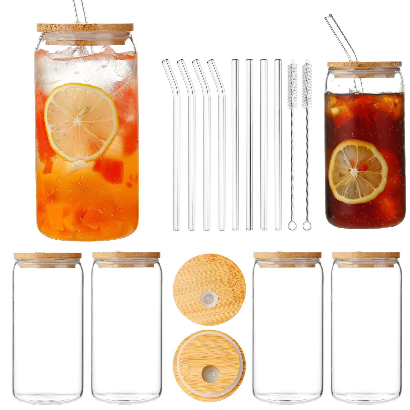 Hot 12 oz 16 oz frosted transparent coffee soda shaped beer can glass with bamboo lid sublimation can