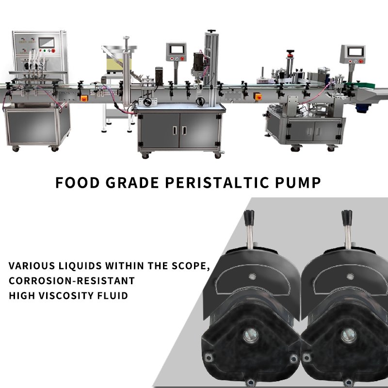 Anti corrosion peristaltic pump filling machine, fully automatic capping and labeling machine, cosmetic olive oil conveyor belt