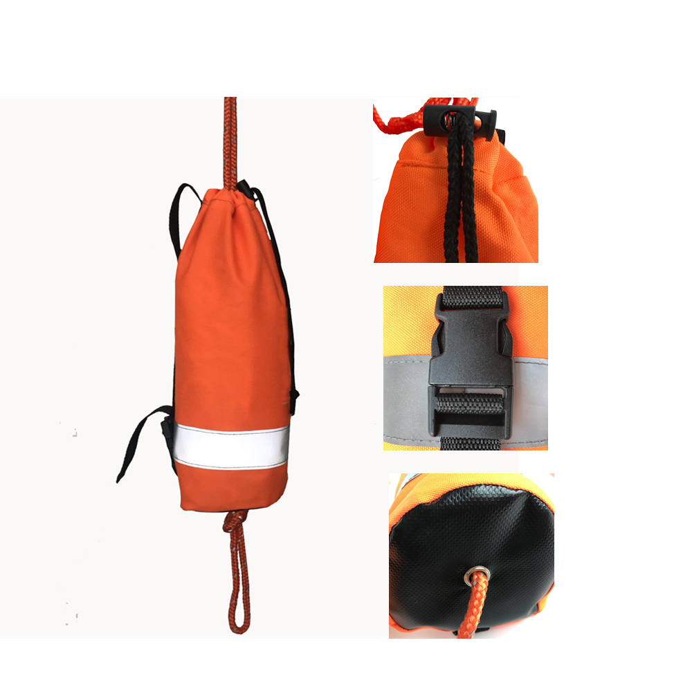 Buoyant water floating rescue safety throw rope bag, rescue line throw bag