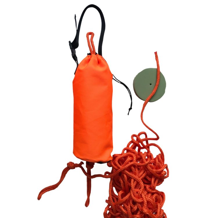 Buoyant water floating rescue safety throw rope bag, rescue line throw bag