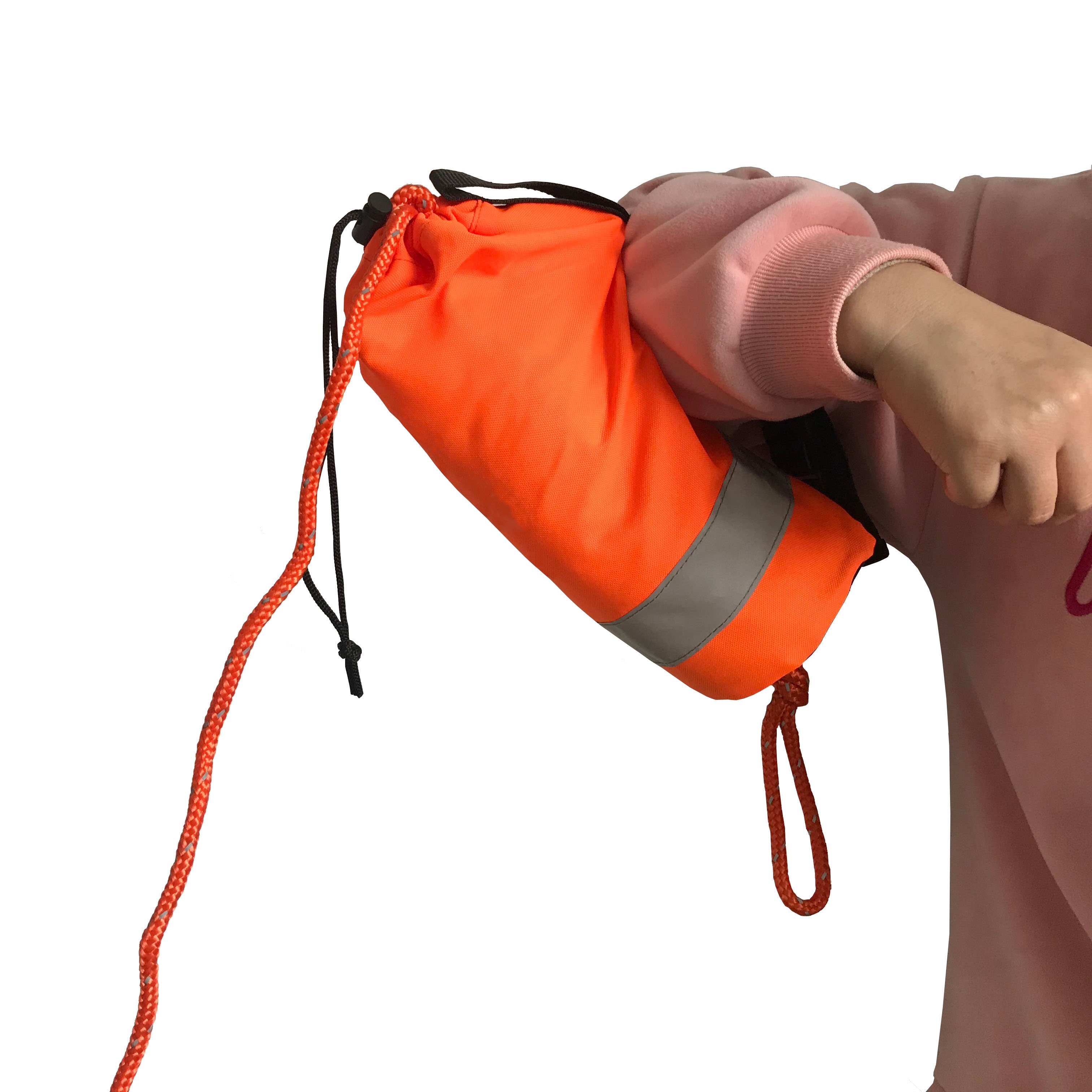 Buoyant water floating rescue safety throw rope bag, rescue line throw bag