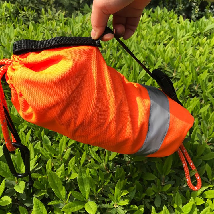 Buoyant water floating rescue safety throw rope bag, rescue line throw bag