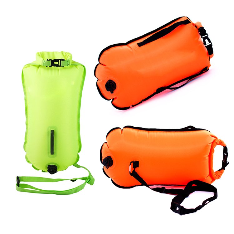 2024 Bright Orange RPET TPU Inflatable PVC swimming buoy for open water Good Swimmer Tow Float LED Light Buoys