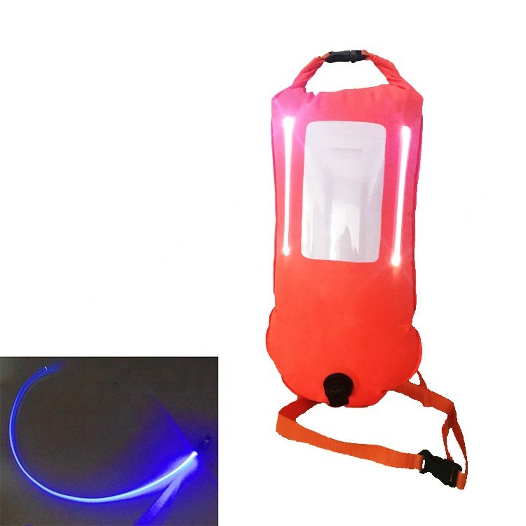 2024 Bright Orange RPET TPU Inflatable PVC swimming buoy for open water Good Swimmer Tow Float LED Light Buoys