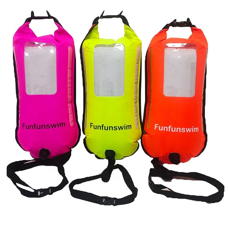 2024 Bright Orange RPET TPU Inflatable PVC swimming buoy for open water Good Swimmer Tow Float LED Light Buoys