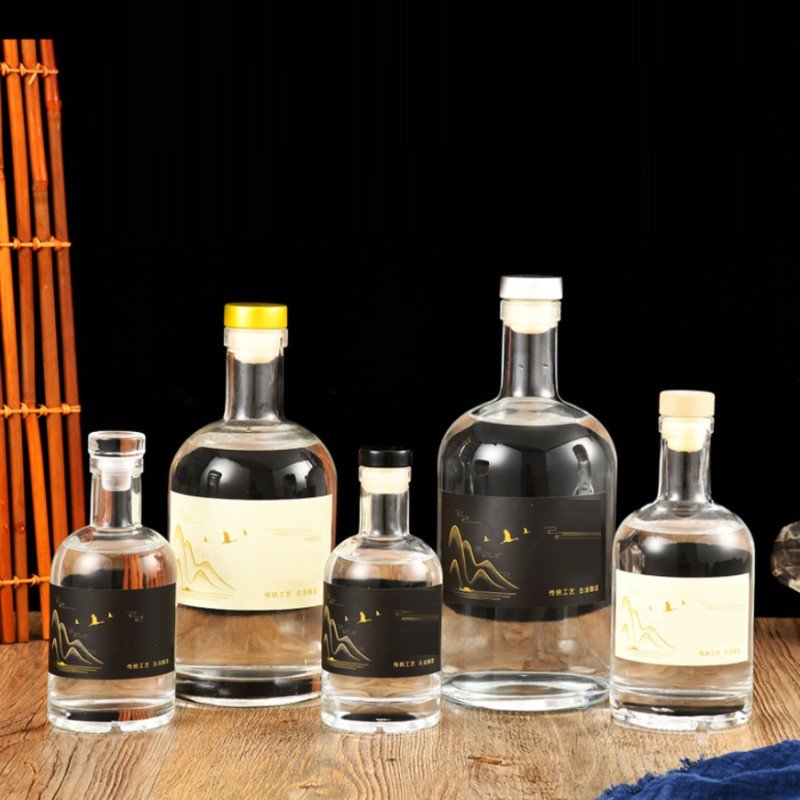 china factory hottest sell luxury flat 375ml 200ml 100ml vodka bottle with cork