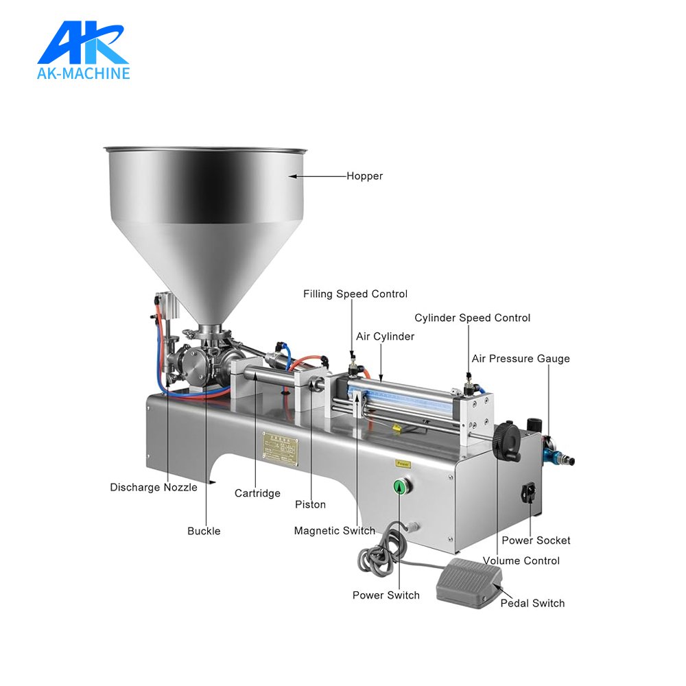 AK-GTJ1000 100-1000ml One Head Pneumatic Semi-automatic Edible Essential Oil Liquid Jar Filling Machine