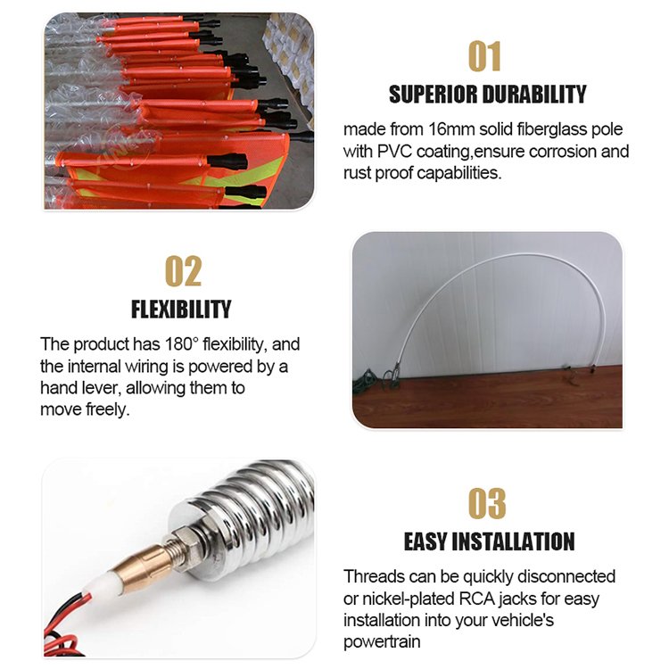 Chinese High Quality Forging products Collapses To 44cm Tele Whip Pole LED Pertiga Safety Mining Flag