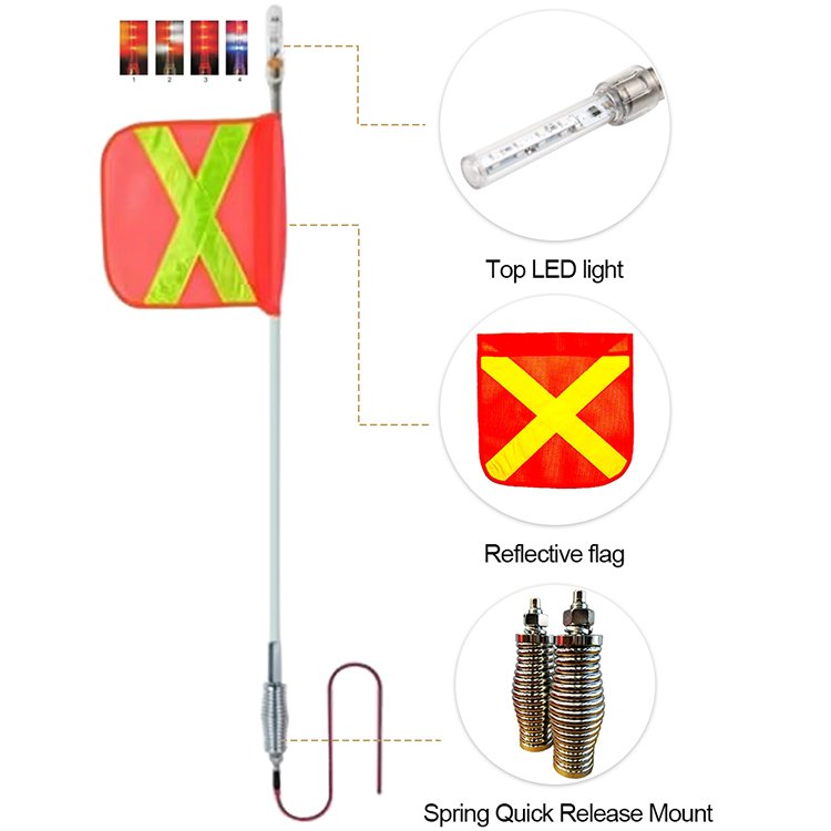 Chinese High Quality Forging products Collapses To 44cm Tele Whip Pole LED Pertiga Safety Mining Flag