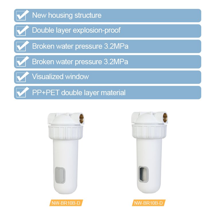 High Quality 1-8 Bar Water Pressure Water Filter Double Layer Explosion-proof Water Filter With Strong Plastic Wrench
