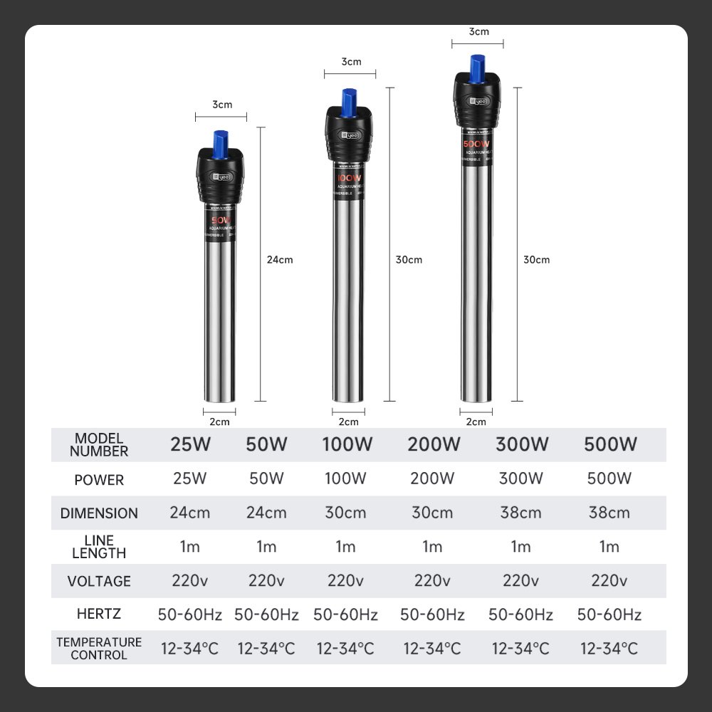 YEE 25w/100w/300w/500w Fish Tank Automatic Water Thermostat Heating Rod Adjustable 100 Watt Aquarium Heater With Controller
