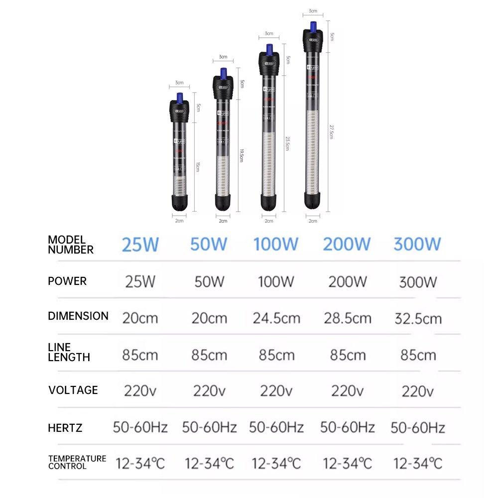 YEE 25w/100w/300w/500w Fish Tank Automatic Water Thermostat Heating Rod Adjustable 100 Watt Aquarium Heater With Controller