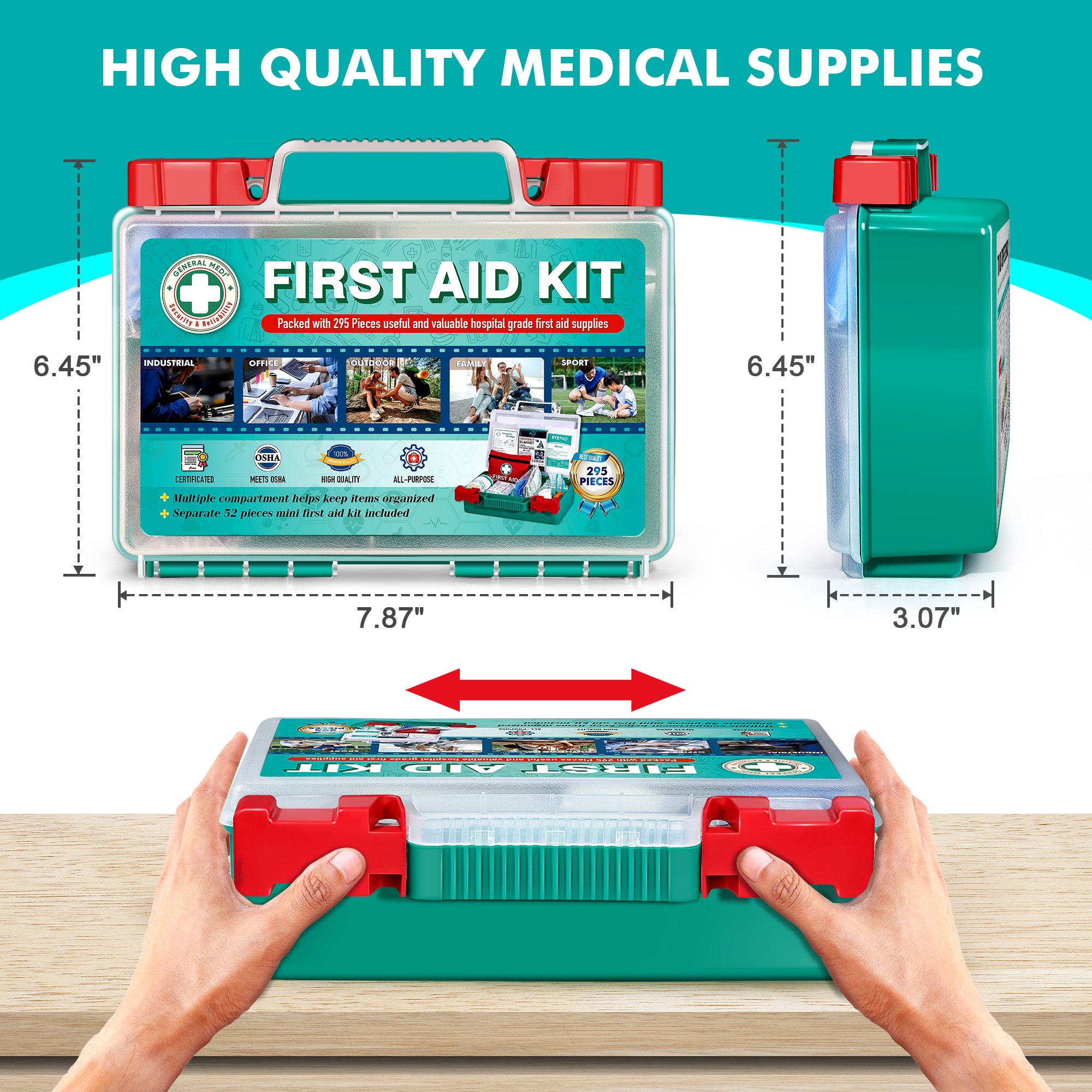 ANSI 2021 295 Pieces Hot Selling First Aid Kit Waterproof First Aid Kit professional emergency prepared kit for Medical Supplies