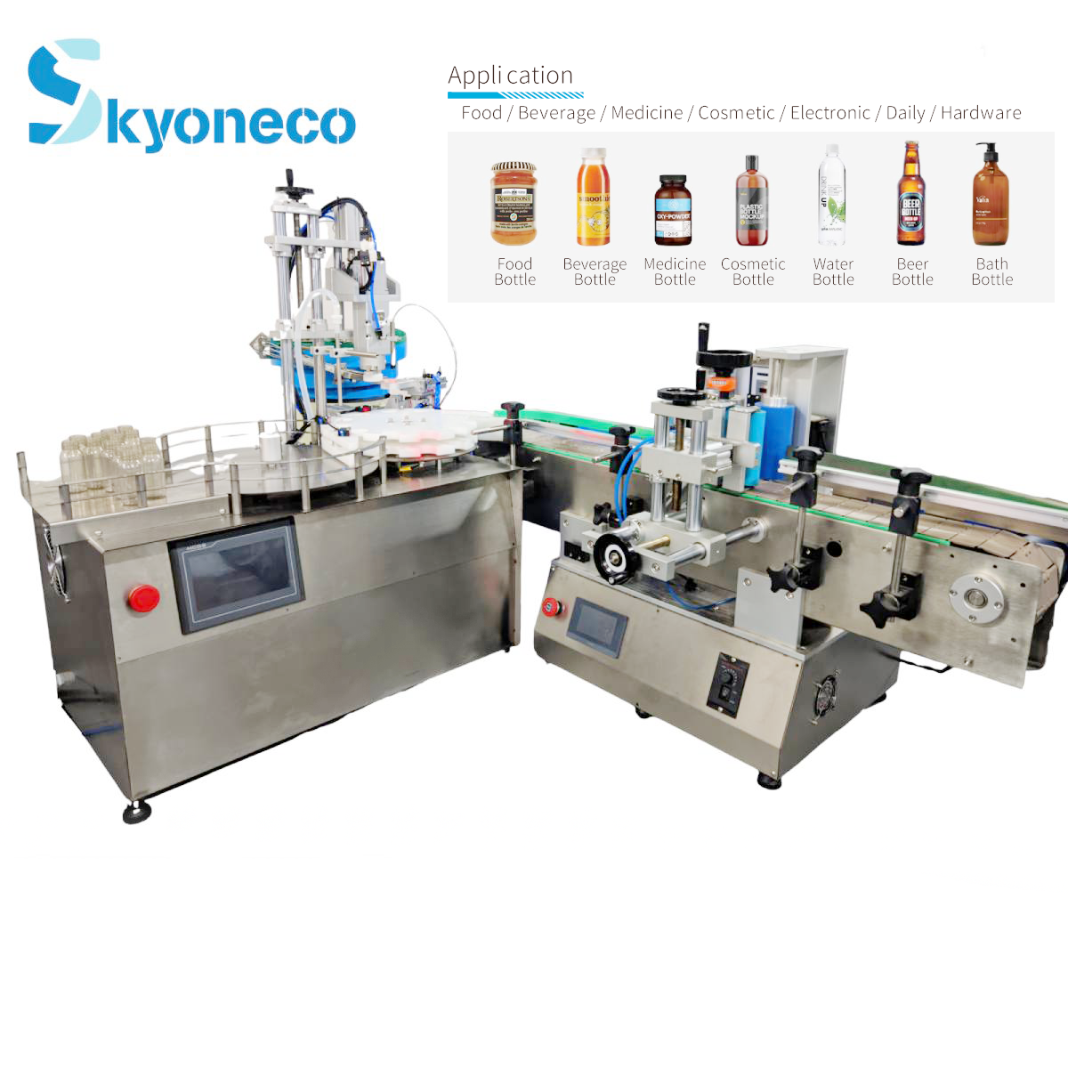 Automatic bottle water wine Small small bottle filling and capping machine+Labeling machine product line for small business