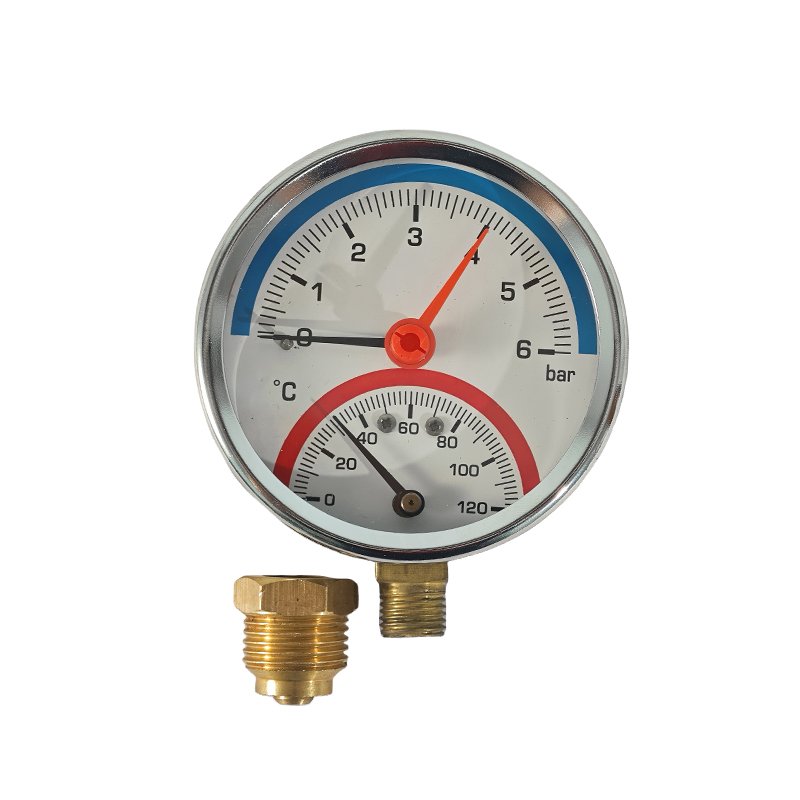 new product safety reliable performance carbon steel shell brass joint thread 3 pin axial temperature and pressure gauge